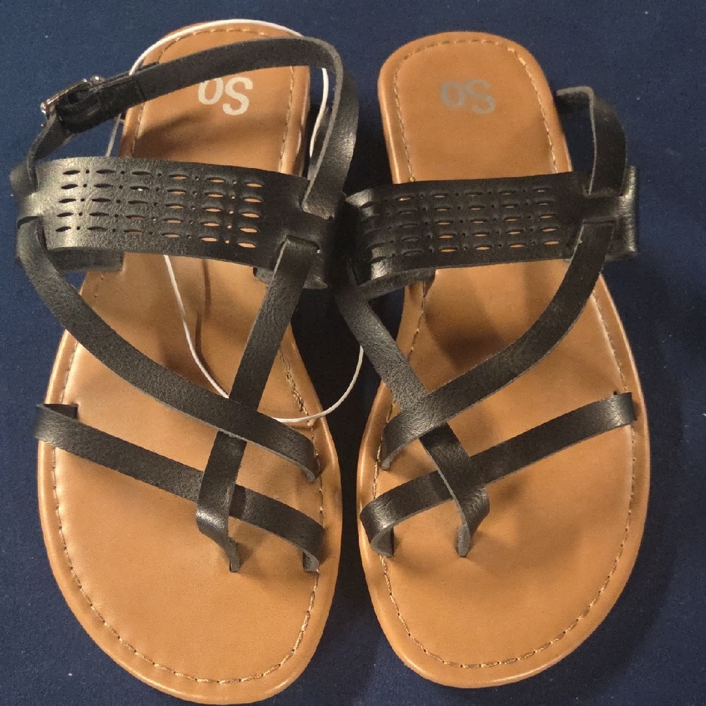SO Black and Tan Strappy Sandals